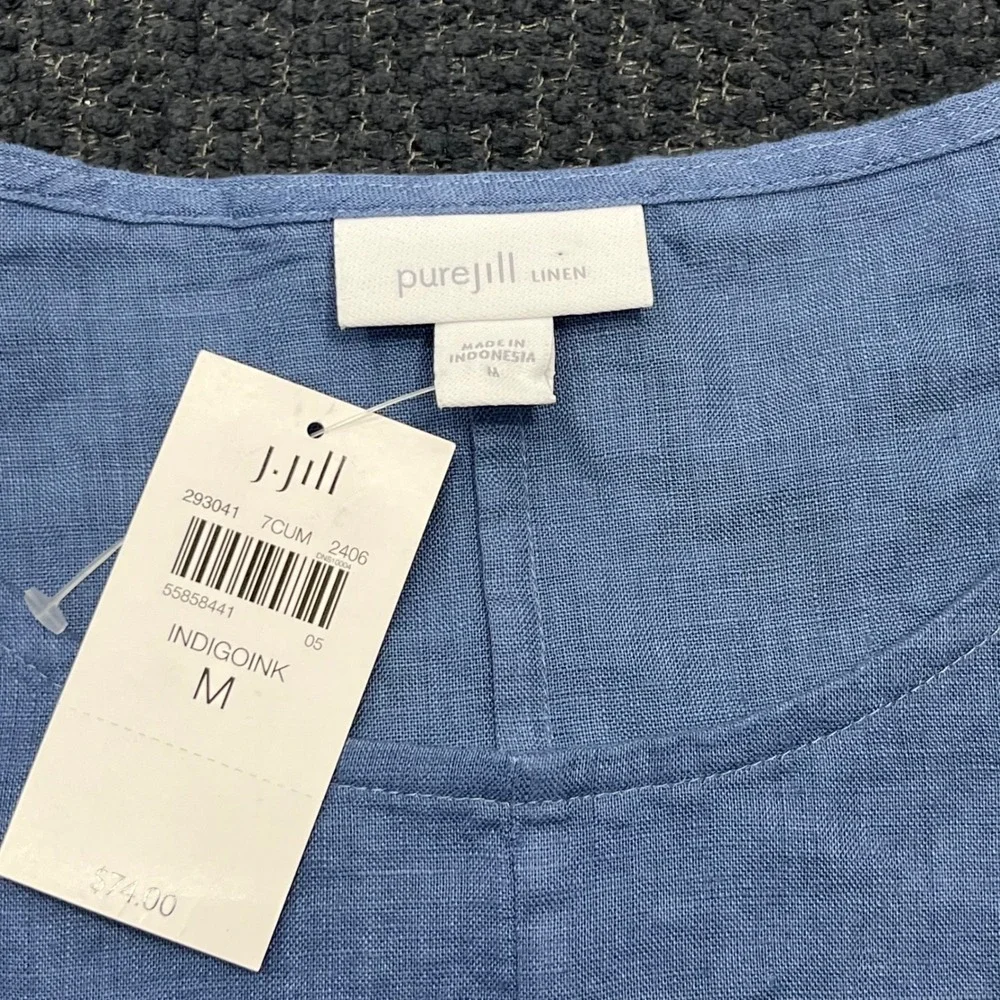 J. Jill Pure Jill Linen 2 Piece Set Top & Pants Wide Leg Indigo Blue M/L NWT